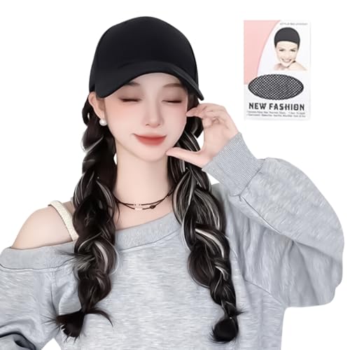 Doiyislem Hut mit Perücke, 50 cm Perücke für Frauen, Verstellbarer Atmungsaktiv Hut für Sommer Tägliches Tragen Cosplay Styling Party Halloween Mädchen von Doiyislem