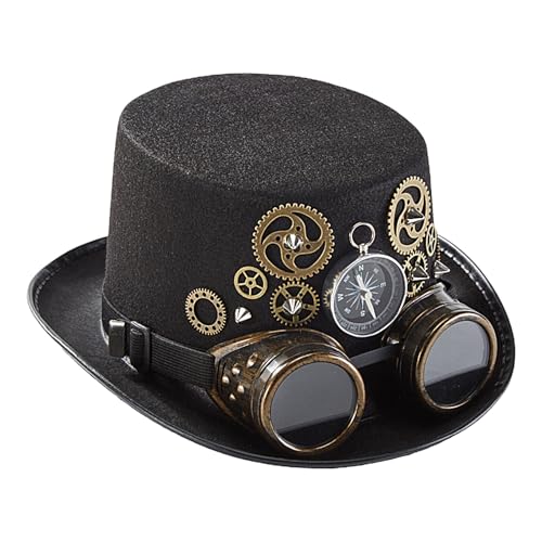 Doiyislem Steampunk Hut Mit Brille Und Zahnrad Dekoration - Neuzeit, Erfinder, Kostüm, Karneval, Mottoparty, Kostüm Zubehör Für Damen Herren, Retrolook Punk Kostüm Accessoire, Zubehör Für Erwachsene Doiyislem Steampunk Hut Mit Brille Und Zahnrad Dekoration - Neuzeit, Erfinder, Kostüm, Karneval, Mottoparty, Kostüm Zubehör Für Damen Herren, Retrolook Punk Kostüm Accessoire, Zubehör Für Erwachsene von Doiyislem