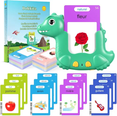 Dokkita 510 Sprechende Lernkarten Französisch Für Kinder, Sprechende Flash Karten Französisch, Lernkarten Für Kinder Von 2 Bis 6 Jahren, Motami Französisch -Grün von Dokkita