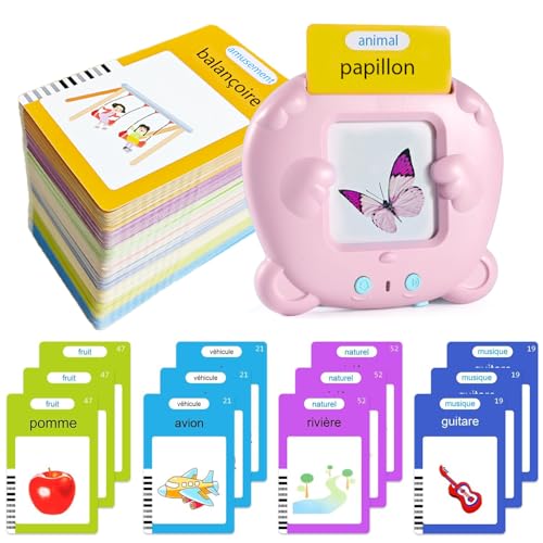 Dokkita 510 Sprechende Lernkarten Französisch Für Kinder, Sprechende Flash Karten Französisch, Lernkarten Für Kinder Von 2 Bis 6 Jahren, Motami Französisch -Rosa von Dokkita