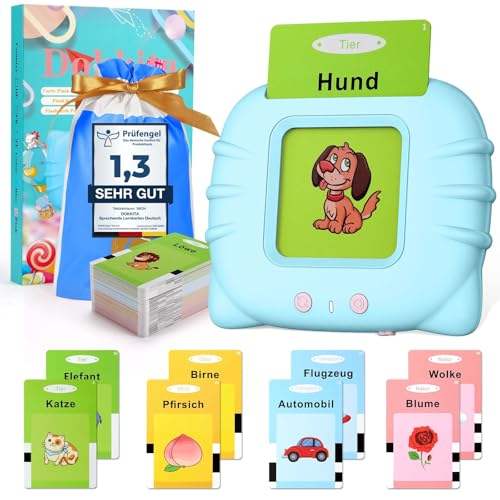 Dokkita Sprechende Lernkarten Deutsch, Flash Karten Kinder Deutsch, Standard Deutsch-112 Blätter 224 Wörter, Lernkarten zur Sprachförderung, Vorschule Geschenk Spielzeug für Mädchen Jungen-Blau von Dokkita