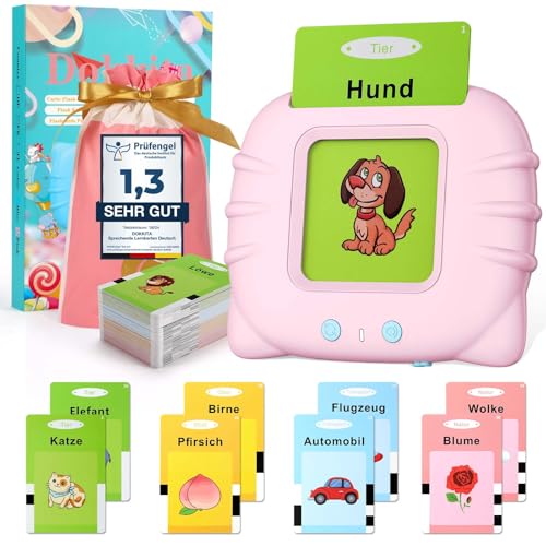 Dokkita Sprechende Lernkarten Deutsch, Flash Karten Kinder Deutsch, Standard Deutsch-112 Blätter 224 Wörter, Lernkarten zur Sprachförderung, Vorschule Geschenk Spielzeug für Mädchen Jungen-Rosa von Dokkita