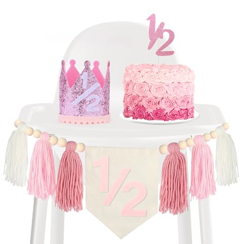 Halber Geburtstag Dekoration Baby Mädchen, Dokuna Hochstuhl Banner 1/2 Geburtstag Krone Kuchen Topper, Half Way to One Geburtstag Party Dekorationen Halber Geburtstag Dekoration Baby Mädchen, Dokuna Hochstuhl Banner 1/2 Geburtstag Krone Kuchen Topper, Half Way to One Geburtstag Party Dekorationen von Dokuna