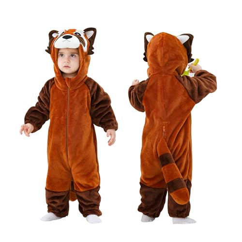 Doladola Baby Katzen kinder kostüm für karneval halloween Tier Jumpsuit für mädchen und Junge(Brauner Waschbär,3,5-4,5 Jahre) von Doladola