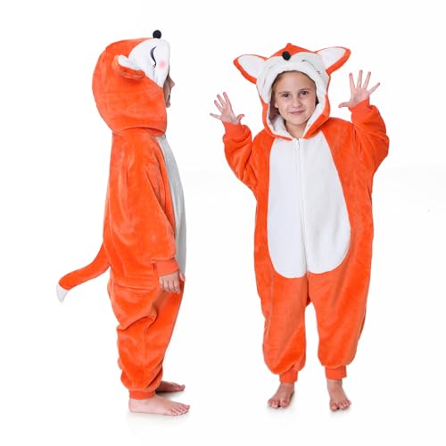 Doladola Kinder Strampler mit Kapuze Unisex Jungen Mädchen onesie Cartoon Tier Overall Schlafanzüge(Fuchs,Höhe:105-115cm) von Doladola