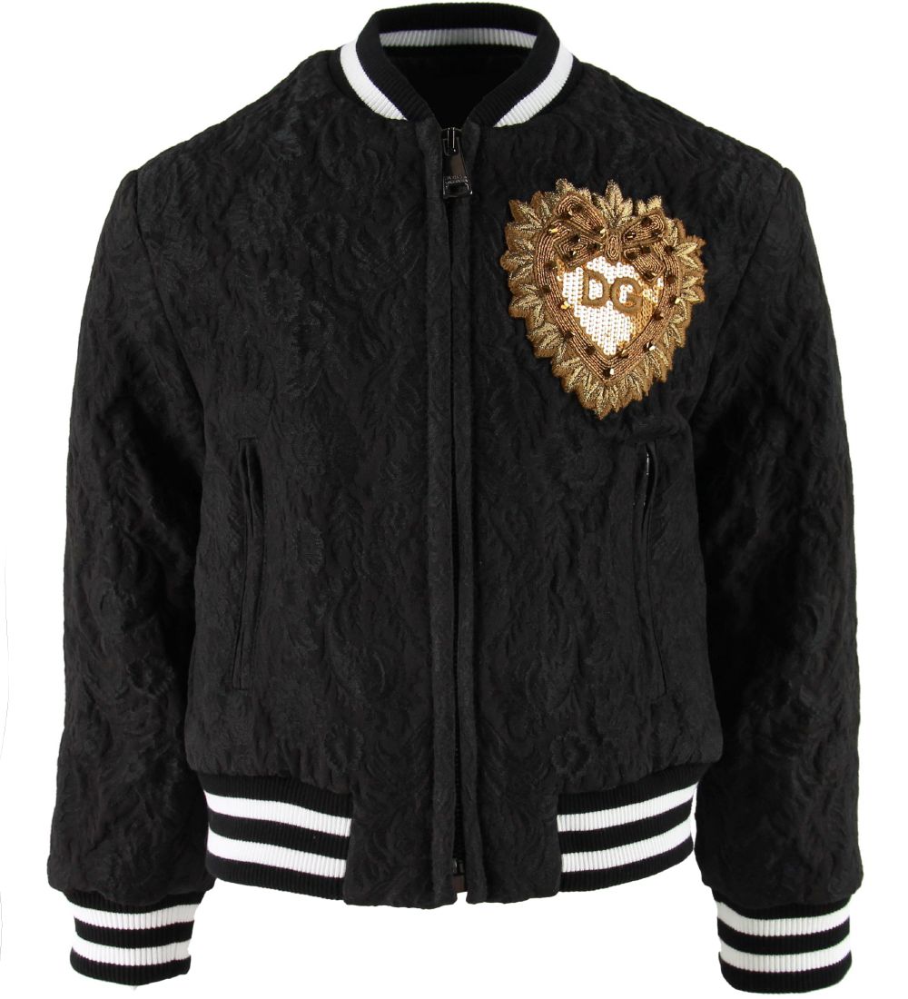Dolce & Gabbana Bomberjacke - Schwarze Spitze m. Aufnäher - Dolce & Gabbana - 8 Jahre (128) - Übergangsjacken von Dolce & Gabbana