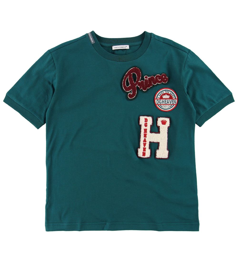 Dolce & Gabbana T-Shirt - Petrolgrün m. Aufnäher - Dolce & Gabbana - 10 Jahre (140) - T-Shirts von Dolce & Gabbana