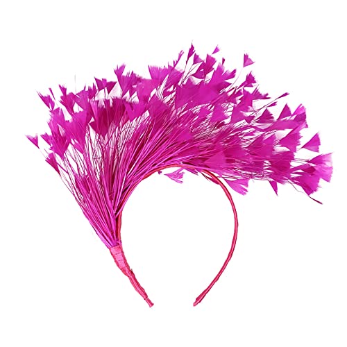 DolceTiger Bunt Feder Stirnband Haarband Fascinator Stirnbänder Karneval Accessoire Kopfschmuck Feder Haarreif Feder Kopfbedeckung Kostüm für Karneval Halloween Cocktailparty Teeparty (Hot Pink) von DolceTiger