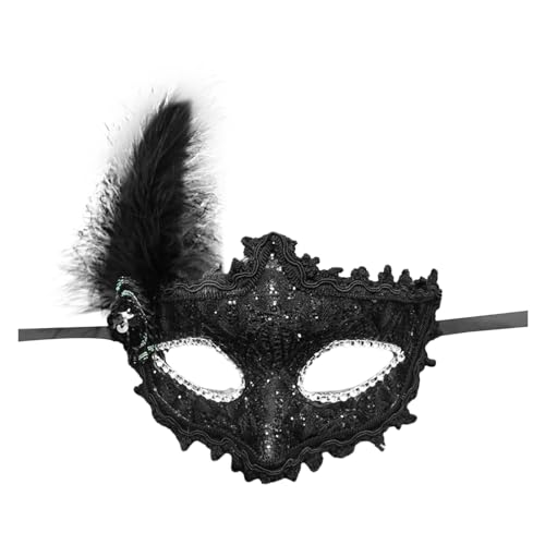DolceTiger Damen-Maskerade Maske, Maskenball Masken, Federmaske mit Glitzer-Pailletten Spitze Karneval Dekorationen Venezianische Masken für Frauen Karneval (Black #1, One Size) von DolceTiger