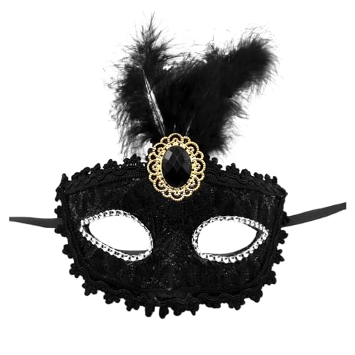 DolceTiger Damen-Maskerade Maske, Maskenball Masken, Federmaske mit Glitzer-Pailletten Spitze Karneval Dekorationen Venezianische Masken für Frauen Karneval (Black #3, One Size) von DolceTiger