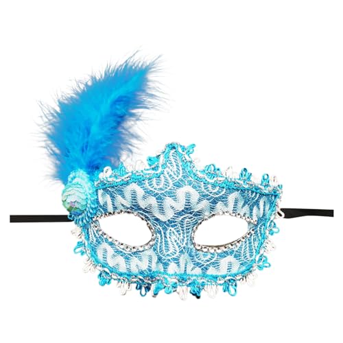 DolceTiger Damen-Maskerade Maske, Maskenball Masken, Federmaske mit Glitzer-Pailletten Spitze Karneval Dekorationen Venezianische Masken für Frauen Karneval (Blue #1, One Size) von DolceTiger
