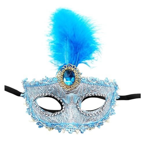 DolceTiger Damen-Maskerade Maske, Maskenball Masken, Federmaske mit Glitzer-Pailletten Spitze Karneval Dekorationen Venezianische Masken für Frauen Karneval (Blue #3, One Size) von DolceTiger
