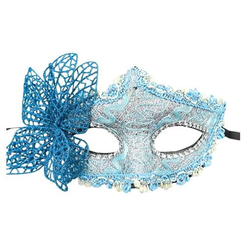 DolceTiger Damen-Maskerade Maske, Maskenball Masken, Federmaske mit Glitzer-Pailletten Spitze Karneval Dekorationen Venezianische Masken für Frauen Karneval (Blue #4, One Size) von DolceTiger