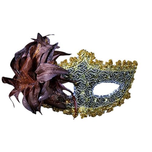 DolceTiger Damen-Maskerade Maske, Maskenball Masken, Federmaske mit Glitzer-Pailletten Spitze Karneval Dekorationen Venezianische Masken für Frauen Karneval (Coffee #2, One Size) von DolceTiger