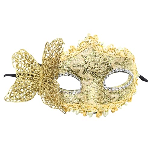 DolceTiger Damen-Maskerade Maske, Maskenball Masken, Federmaske mit Glitzer-Pailletten Spitze Karneval Dekorationen Venezianische Masken für Frauen Karneval (Gold #4, One Size) von DolceTiger