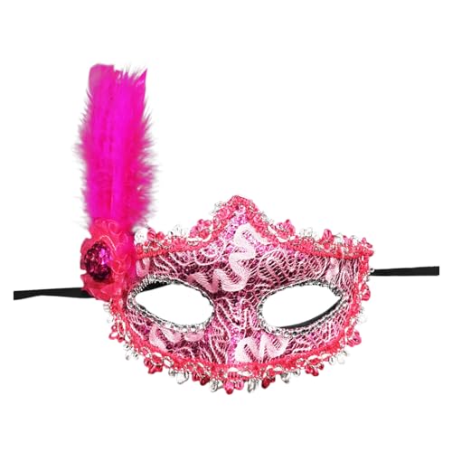 DolceTiger Damen-Maskerade Maske, Maskenball Masken, Federmaske mit Glitzer-Pailletten Spitze Karneval Dekorationen Venezianische Masken für Frauen Karneval (Hot Pink #1, One Size) von DolceTiger