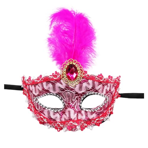 DolceTiger Damen-Maskerade Maske, Maskenball Masken, Federmaske mit Glitzer-Pailletten Spitze Karneval Dekorationen Venezianische Masken für Frauen Karneval (Hot Pink #3, One Size) von DolceTiger