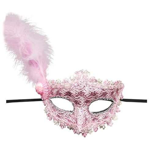 DolceTiger Damen-Maskerade Maske, Maskenball Masken, Federmaske mit Glitzer-Pailletten Spitze Karneval Dekorationen Venezianische Masken für Frauen Karneval (Pink #1, One Size) von DolceTiger