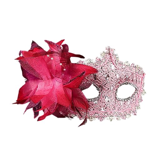 DolceTiger Damen-Maskerade Maske, Maskenball Masken, Federmaske mit Glitzer-Pailletten Spitze Karneval Dekorationen Venezianische Masken für Frauen Karneval (Pink #2, One Size) von DolceTiger
