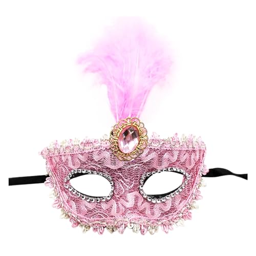 DolceTiger Damen-Maskerade Maske, Maskenball Masken, Federmaske mit Glitzer-Pailletten Spitze Karneval Dekorationen Venezianische Masken für Frauen Karneval (Pink #3, One Size) von DolceTiger