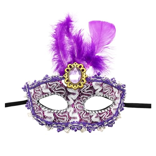 DolceTiger Damen-Maskerade Maske, Maskenball Masken, Federmaske mit Glitzer-Pailletten Spitze Karneval Dekorationen Venezianische Masken für Frauen Karneval (Purple #3, One Size) von DolceTiger