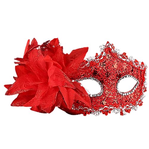 DolceTiger Damen-Maskerade Maske, Maskenball Masken, Federmaske mit Glitzer-Pailletten Spitze Karneval Dekorationen Venezianische Masken für Frauen Karneval (Red #2, One Size) von DolceTiger