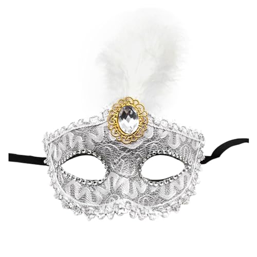 DolceTiger Damen-Maskerade Maske, Maskenball Masken, Federmaske mit Glitzer-Pailletten Spitze Karneval Dekorationen Venezianische Masken für Frauen Karneval (Silver #3, One Size) von DolceTiger