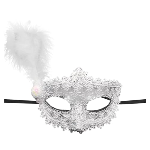 DolceTiger Damen-Maskerade Maske, Maskenball Masken, Federmaske mit Glitzer-Pailletten Spitze Karneval Dekorationen Venezianische Masken für Frauen Karneval (White #1, One Size) von DolceTiger