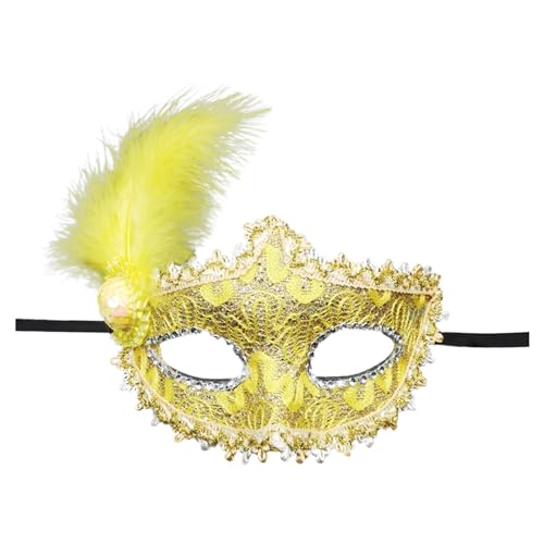 DolceTiger Damen-Maskerade Maske, Maskenball Masken, Federmaske mit Glitzer-Pailletten Spitze Karneval Dekorationen Venezianische Masken für Frauen Karneval (Yellow #1, One Size) von DolceTiger