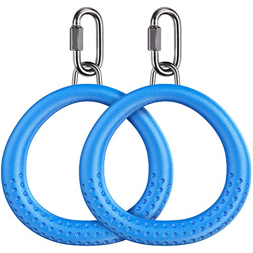 Dolibest Turnringe, 2er Runde Schaukelringe Trapezring Kunststoff Fitness Gymnastik Ringe Kletterringe mit Karabiner for Outdoor Spielplatz Hindernisparcours Klettergerüst, Blau von Dolibest