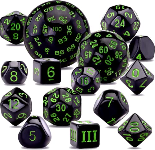DollaTek 15-teiliges komplettes polyedrisches Würfelset D3-D100 Spielwürfelset für Rollenspiele, Tischspiele, Schwarz und Grün DollaTek 15-teiliges komplettes polyedrisches Würfelset D3-D100 Spielwürfelset für Rollenspiele, Tischspiele, Schwarz und Grün von DollaTek