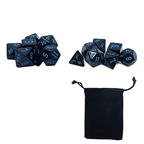 DollaTek 2 Sets schwarze Würfel Polyedral 7 Würfel Set kompatibel mit Dungeons and Dragons DND Rollenspiel blaues Muster von DollaTek