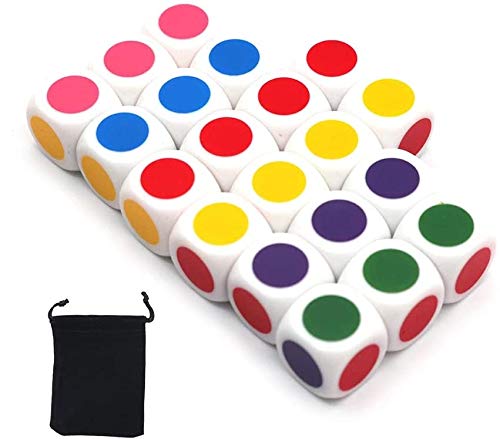 DollaTek 20PCS Farbwürfel mit Punkten Anpassbare Würfel sechsseitige Würfel 16 mm/Machen Sie einfache Klassenzimmerspiele zum Unterrichten von Primär- und Sekundärfarben von DollaTek