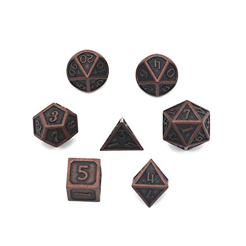 DollaTek 7PCS DND Spiel Polyedrisches D&D-Würfel-Set aus massivem Metall mit Aufbewahrungstasche und Zinklegierung mit Emaille für Rollenspiel-Dungeons und Drachen (Antike Rollbeschichtung Kupferrot) von DollaTek