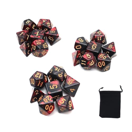 DollaTek Polyhedral Dice Set Tischspiele Würfel 3 Sätze Würfel 3 x 7 (21 Stück) Würfel Serie D20 D12 D10 D8 D6 D4 DND Würfel DND RPG MTG Doppelfarben Einteiler (Neu Rot und Schwarz) von DollaTek