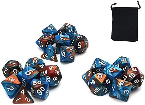 DollaTek Polyhedral Dice Set Tischspiele Würfel 3 Sätze Würfel 3 x 7 (21 Stück) Würfel Serie D20 D12 D10 D8 D6 D4 DND Würfel DND RPG MTG Doppelfarben Einteilig (Grün und Gold) von DollaTek