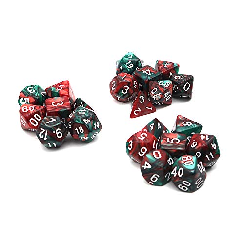 DollaTek Polyhedral Dice Set Tischspiele Würfel 3 Sätze Würfel 3 x 7 (21 Stück) Würfel Serie D20 D12 D10 D8 D6 D4 DND Würfel DND RPG MTG Doppelfarben Einteilig (Rot und Grün) von DollaTek