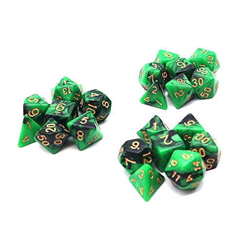 DollaTek Polyhedral Dice Set Tischspiele Würfel 3 Sätze Würfel 3 x 7 (21 Stück) Würfel Serie D20 D12 D10 D8 D6 D4 DND Würfel DND RPG MTG Doppelfarben Einteilig (Schwarz und Grün) von DollaTek