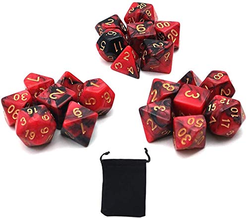 DollaTek Polyhedral Dice Set Tischspiele Würfel 3 Sätze Würfel 3 x 7 (21 Stück) Würfel Serie D20 D12 D10 D8 D6 D4 DND Würfel DND RPG MTG Doppelfarben Einteilig (Schwarz und Rot) von DollaTek