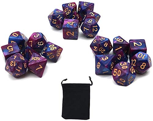 DollaTek Polyhedral Dice Set Tischspiele Würfel 3 Sets Würfel 3 x 7 (21 Stück) Würfel Serie D20 D12 D10 D8 D6 D4 DND Würfel DND RPG MTG Doppelfarben Einteilig (Lila und Blau) von DollaTek