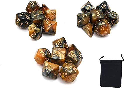 DollaTek Polyhedral Dice Set Tischspiele Würfel 3 Sets Würfel 3 x 7 (21 Stück) Würfel Serie D20 D12 D10 D8 D6 D4 DND Würfel DND RPG MTG Doppelfarben Einteilig (Schwarz und Gelb) von DollaTek