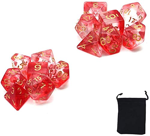 DollaTek Transparent Polyedrische Würfel Set Tischspiele Würfel 2 Sätze Würfel 2 x 7 (14 Stück) Würfel Serie D20 D12 D10 D8 D6 D4 DND Würfel DND RPG MTG Doppelfarben Einteilig (Rot) von DollaTek