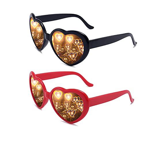 Dollger Herz Sonnenbrille Herz Beugungseffekt Brille Festival Requisiten Party Rave Lichter Brille Liebesgeschenk UV400 Schutz von Dollger