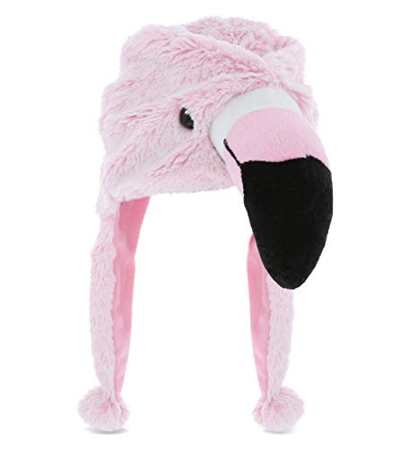 DolliBu Pink Flamingo Plüschhut – superweicher warmer Hut mit Ohrenklappen, Stofftier Vogel Kostüm Spielzeughut für Kinder & Jugendliche – Einheitsgröße, rosa Flamingo, Einheitsgröße von Dollibu