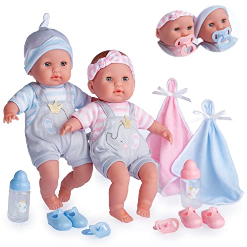 JC Toys- Muñecos bebés gemelos de Berenguer Boutique de Cuerpo blando de 38 cm, sus ojos abren y cierran, incluye ropa y 8 accesorios, diseñado en España por Berenguer, 2 años von jc toys