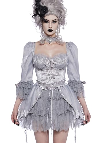 Dolls Kill Cake Queen Premium Kostüm Set - Ghost by Trickz N' Treatz - Kleid, Perücke, Halsband und Gothic Details, Grau, XX-Large von Dolls Kill