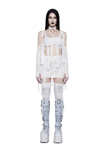 Dolls Kill Call My Mummy Kostüm Set von Trickz N' Treatz - Mummy Crop Top, Minirock, Armstulpen und Strümpfe, Weiss/opulenter Garten, X-Small von Dolls Kill
