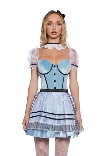 Dolls Kill Looking Glass Girl Kostüm-Set von Trickz N' Treatz – Kleid, Schürze, Petticoat, Kragen und Stirnband, Blau, XX-Large von Dolls Kill