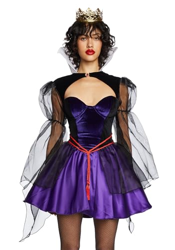 Dolls Kill One Bad Apple Kostüm Set von Trickz N' Treatz - Samtkleid mit Krone, Kragen und Organza-Rock, Schwarz, Medium von Dolls Kill