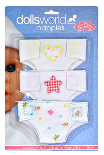 DOLLSWORLD Classic von Peterkin | Stoffwindeln | Packung mit 3 wiederverwendbaren und verstellbaren Stoffwindeln für Puppen bis 46 cm | Puppen & Zubehör | ab 3 Jahren von Dolls World